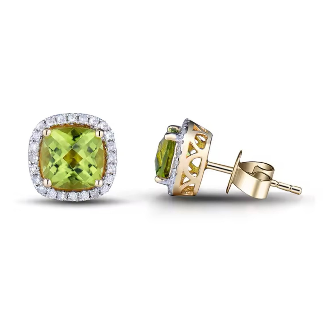 14K Yellow Gold 2.36 ct Peridot Earrings with Diamonds