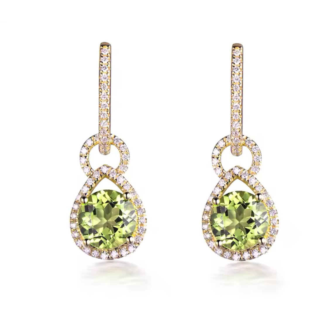 14K Yellow Gold 3.10 ct Peridot Earrings with Diamonds