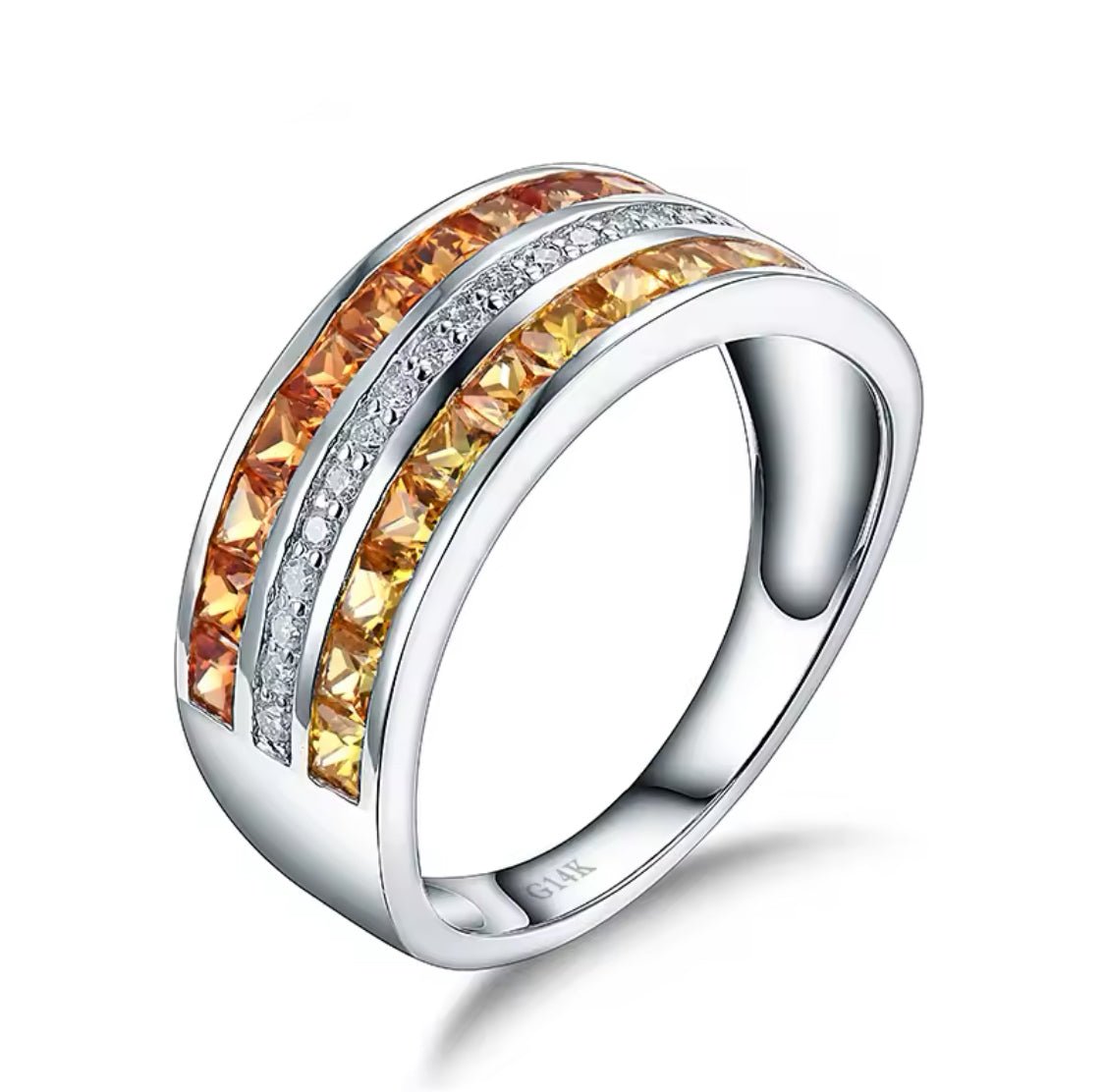 14Kt White Gold 1.66 ct Sapphire Ring with Natural Diamonds (Unisex)