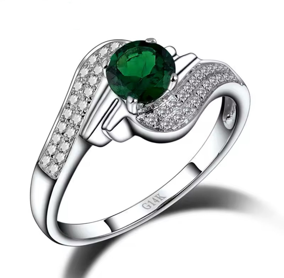 14Kt White Gold Diamond 0.59 ct Tsavorite Ring (Unisex)