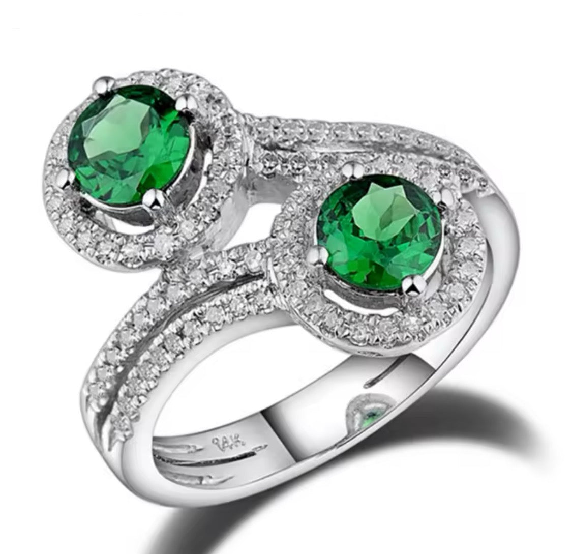 14Kt White Gold Diamond 1.03 ct Tsavorite Ring (Unisex)