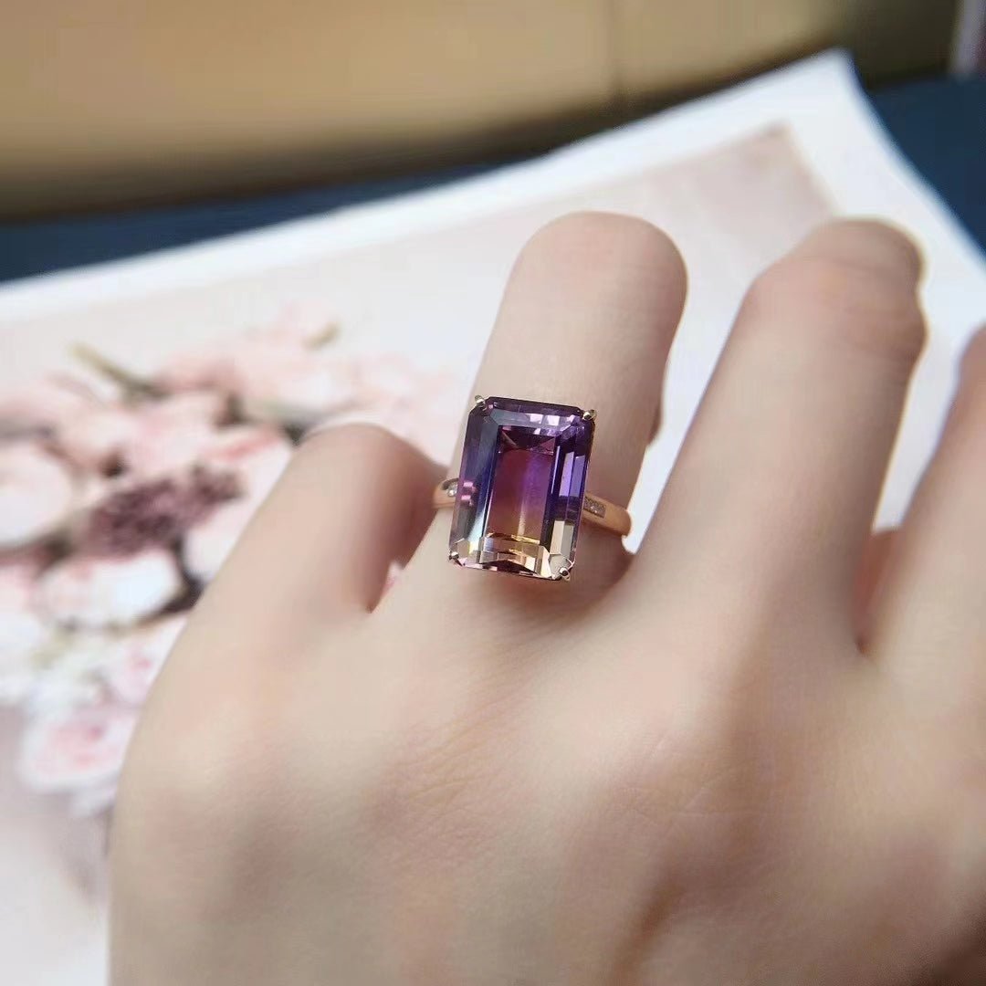 18k Rose Gold Ring with Natural 9.2 ct Ametrine – Emerald Cut