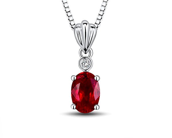 18K White Gold 0.80 ct Ruby Pendant with Natural Diamond