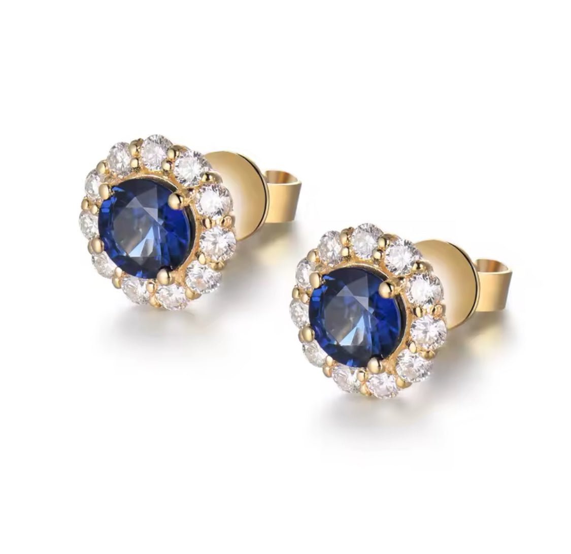 18K Yellow Gold 1.56 ct Sapphire Earrings with Diamond