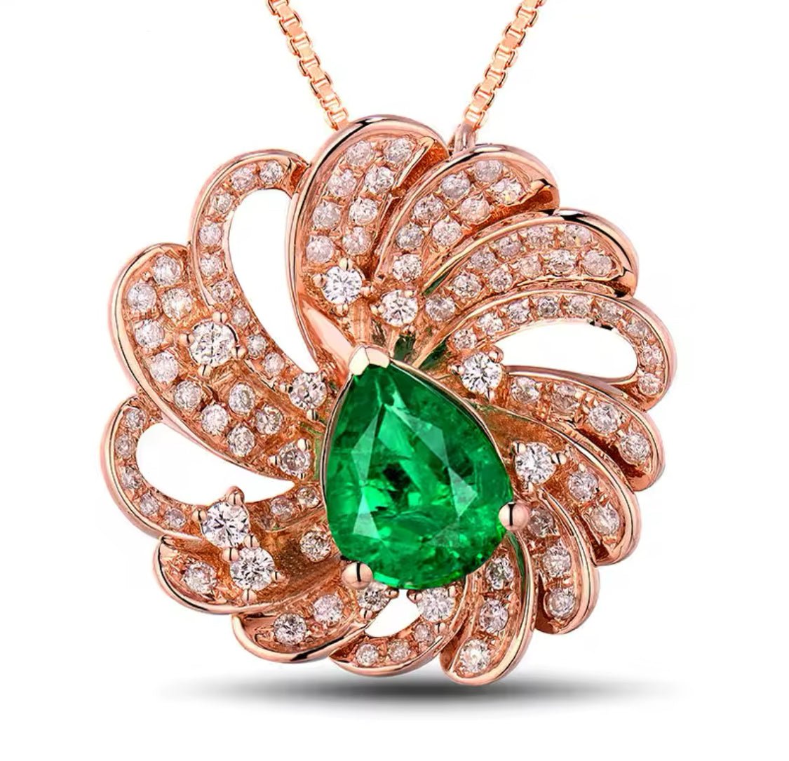 18Kt Rose Gold Diamond 1.50 ct Emerald Pendant