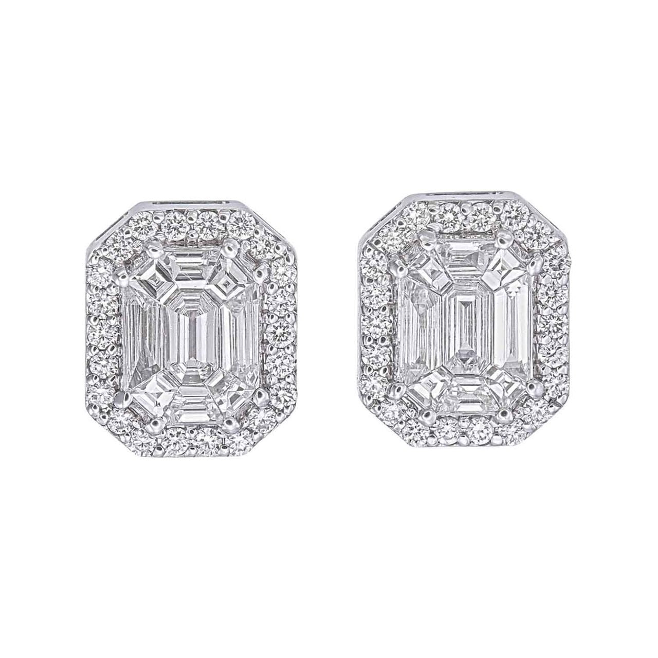 2 ct Face Up Piecut Diamond Earrings – 18K White Gold