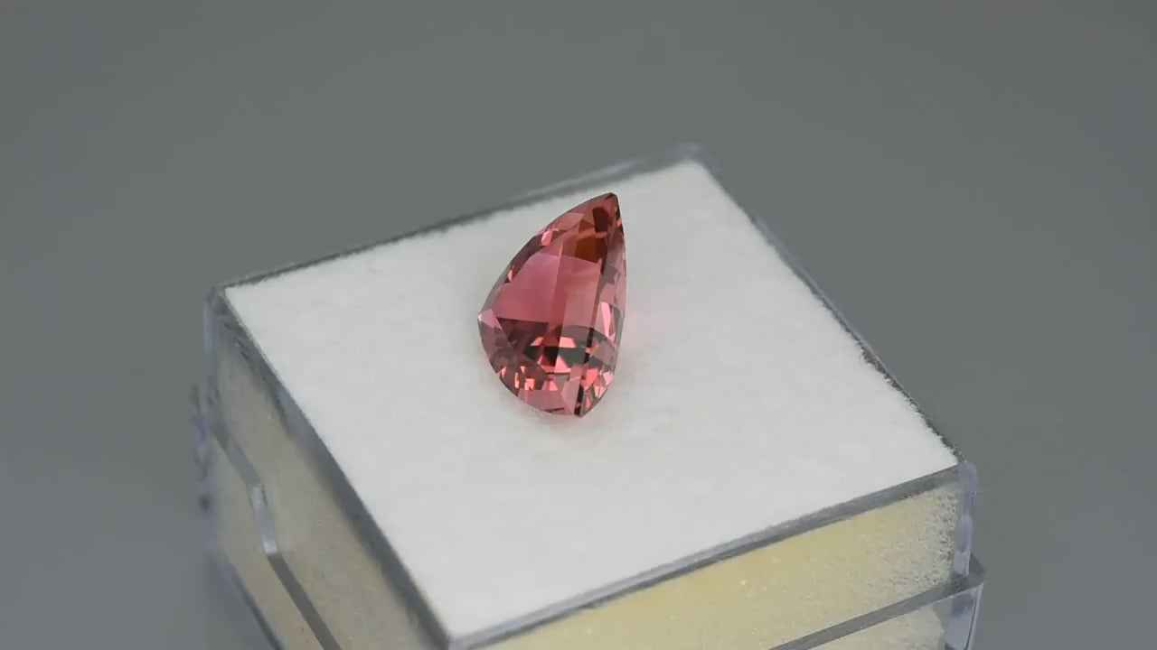 Natural orangey-pink tourmaline, 2.25 carats, fancy shield cut, untreated, from Rwanda