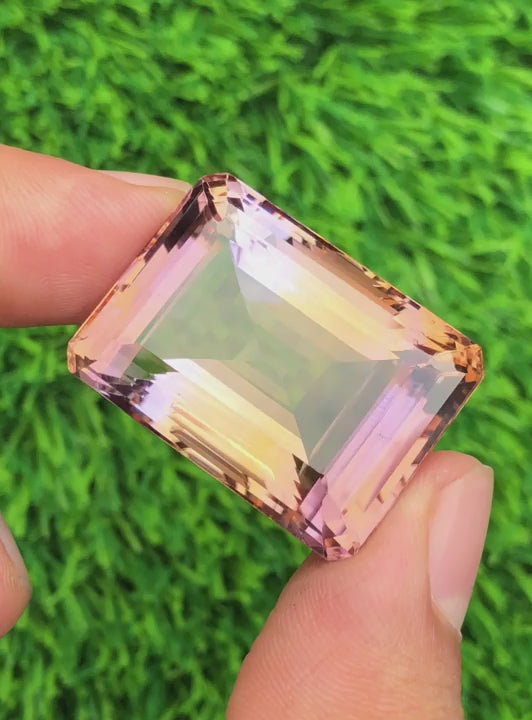 Natural Ametrine 92.00 carats, cut-cornered rectangular shape, purple-yellow bi-color gemstone from Bolivia, untreated