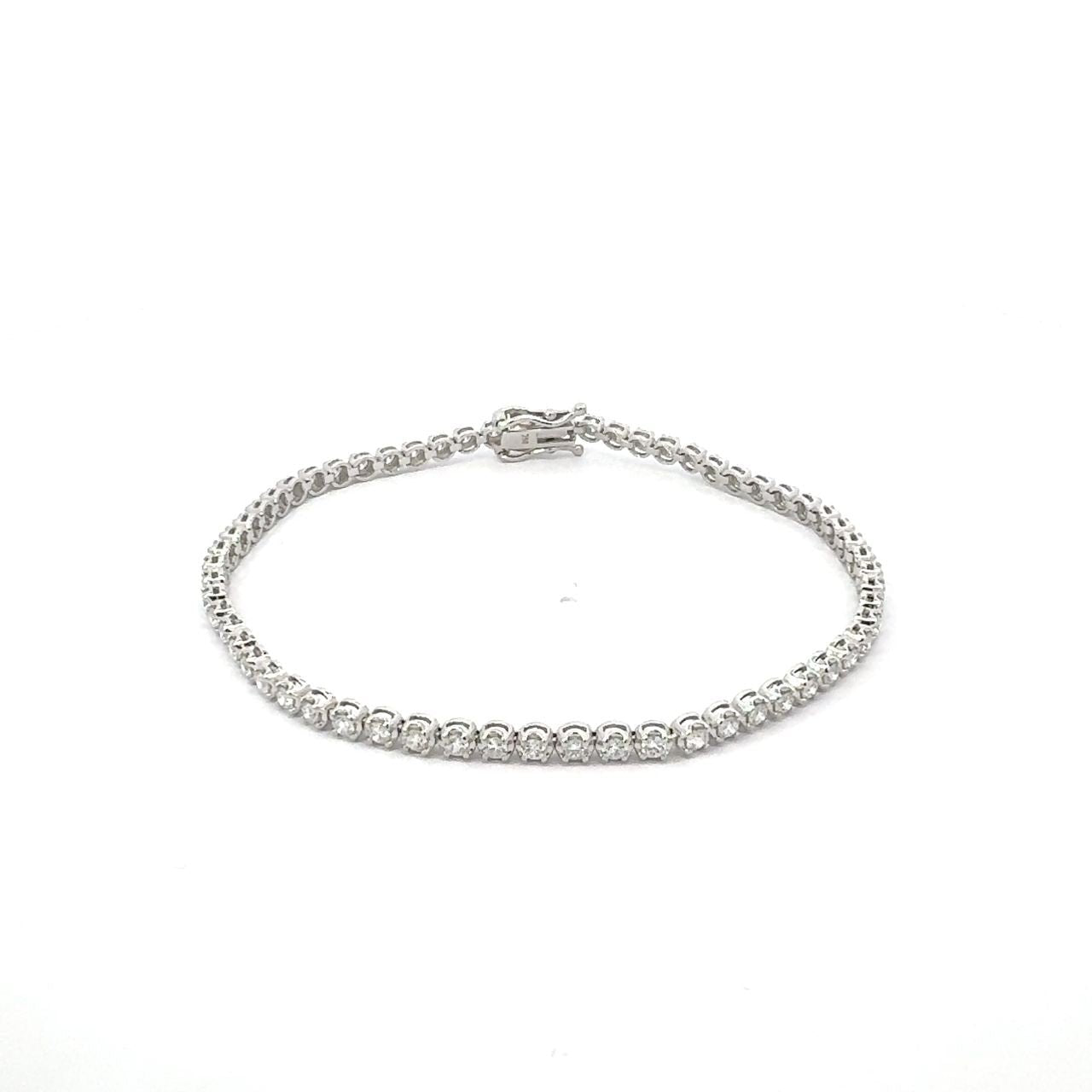 Diamond Tennis Bracelet 1.70 ct – Round Cut, 18K White Gold