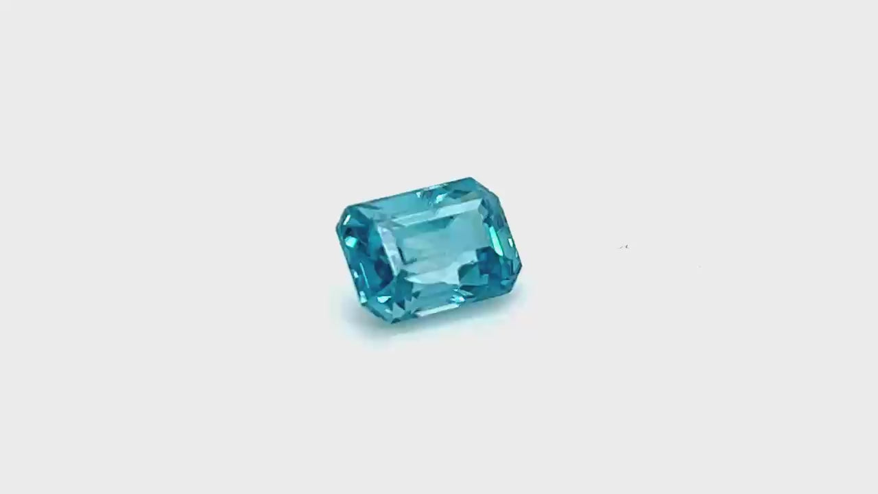 5.34 ct natural blue zircon in cushion cut, vivid color, untreated, VVS clarity