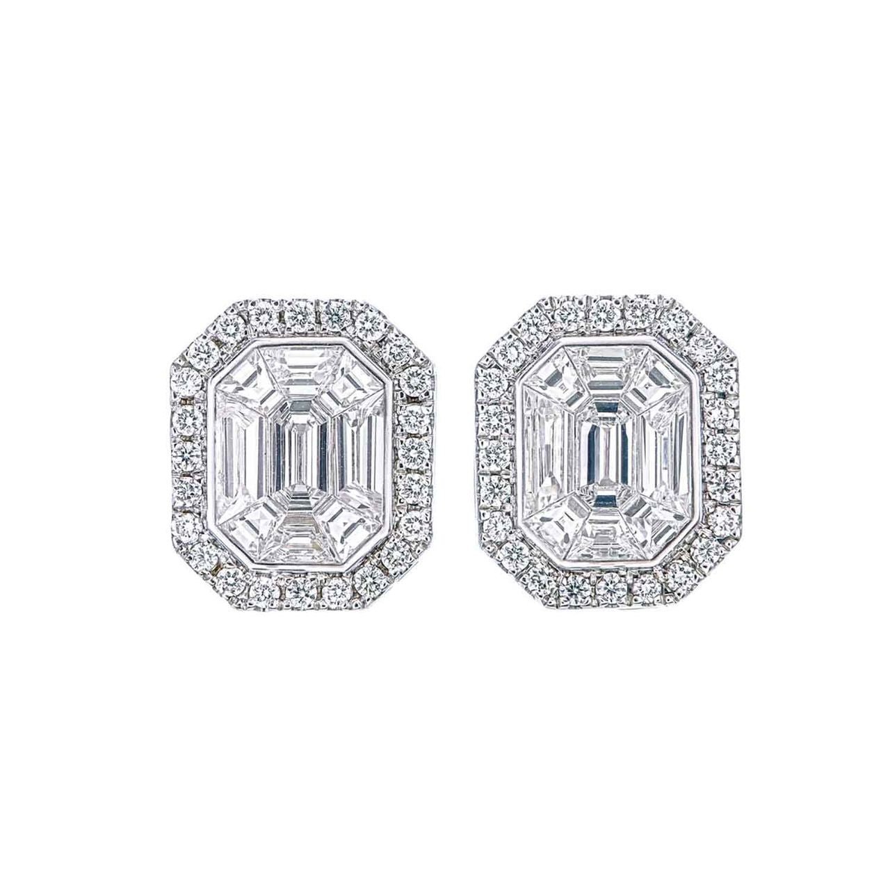 Halo Piecut Diamond Earrings 1.36 ct – 18K White Gold