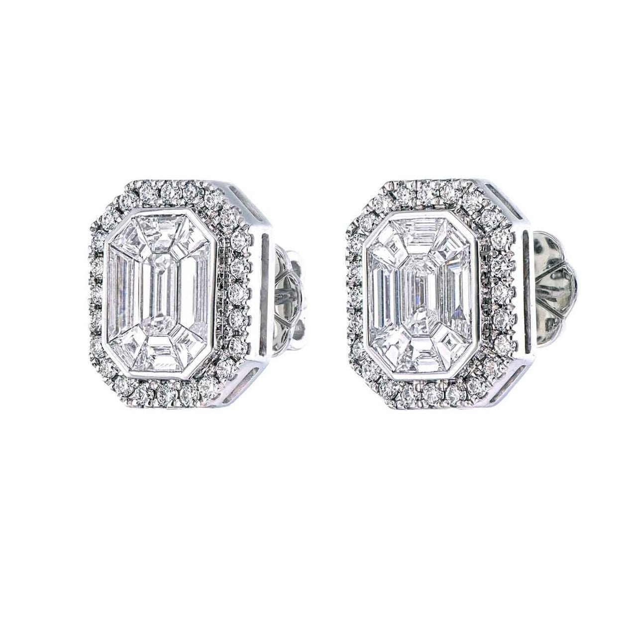 Halo Piecut Diamond Earrings 1.36 ct – 18K White Gold