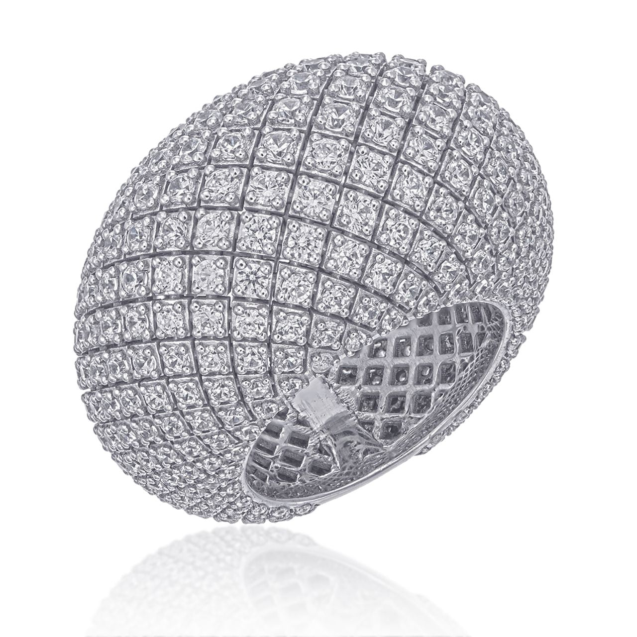 Iconic Pavé Diamond Dome Ring – 5.65 ct, 18K White Gold - Ring size 6.5
