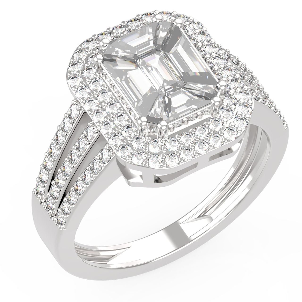 lllusion Diamond Halo Ring – 1.79 ct Total, 18K White Gold - Ring size 7