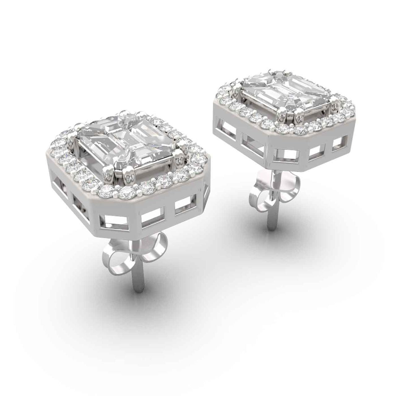 Mirage 1.35 ct Diamond Halo Earrings – 18K White Gold, Prong Set