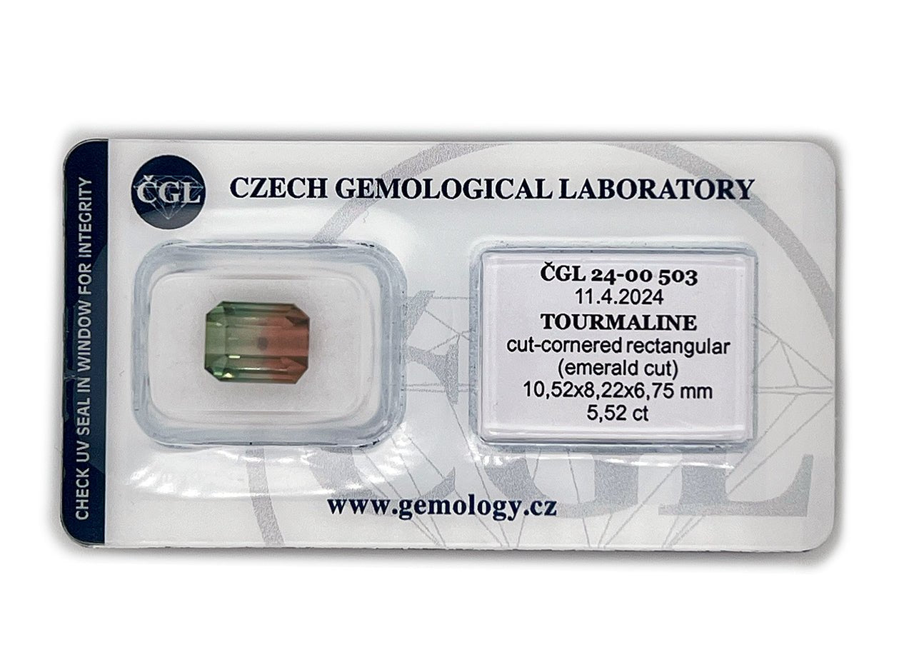 Natural Bi - Color (Watermelon) Tourmaline 5.52 ct – Emerald Cut, Certified