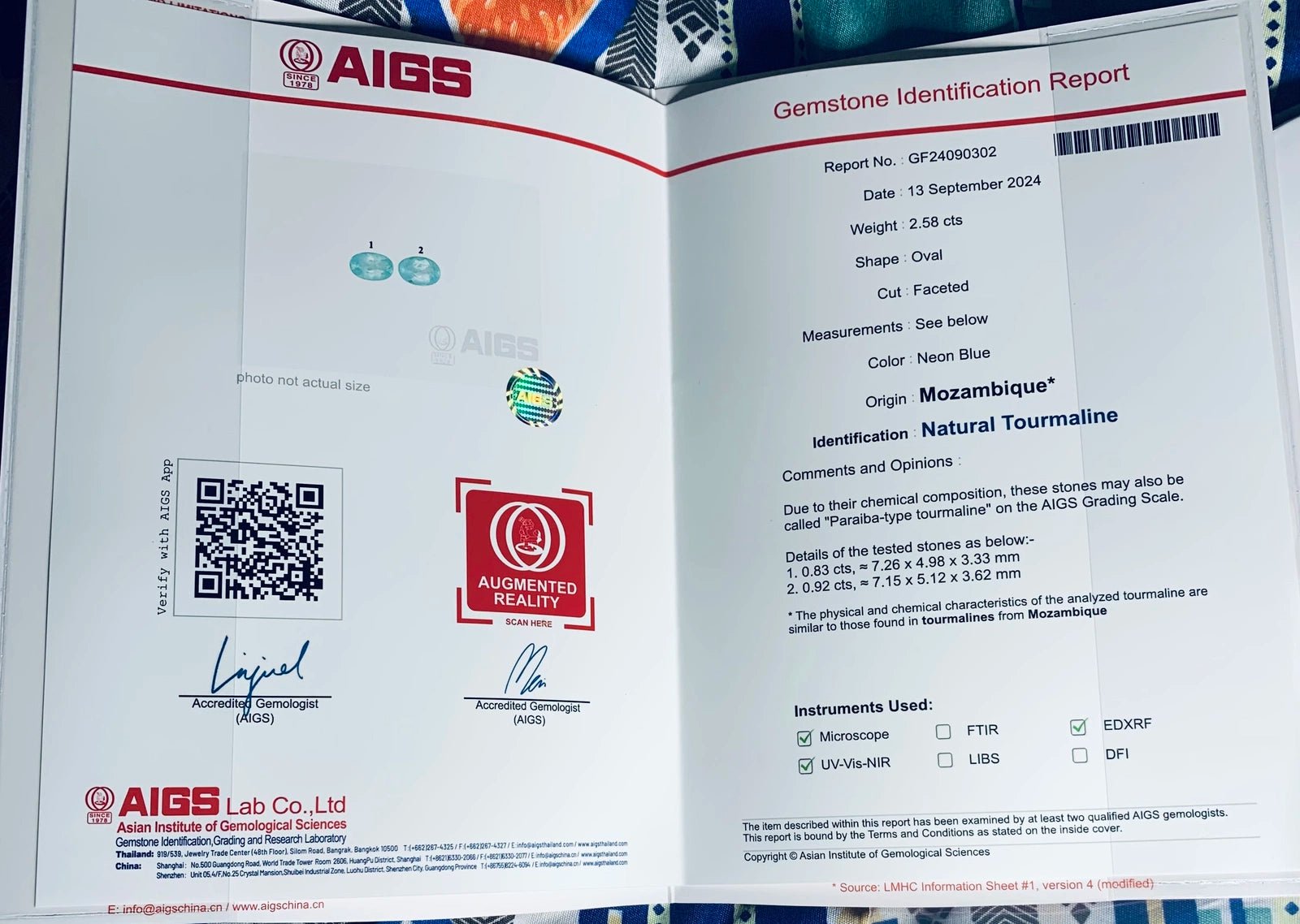 Natural Paraiba Tourmaline 2.58 ct (Pair) – Oval Cut, Heated, AIGS Certified