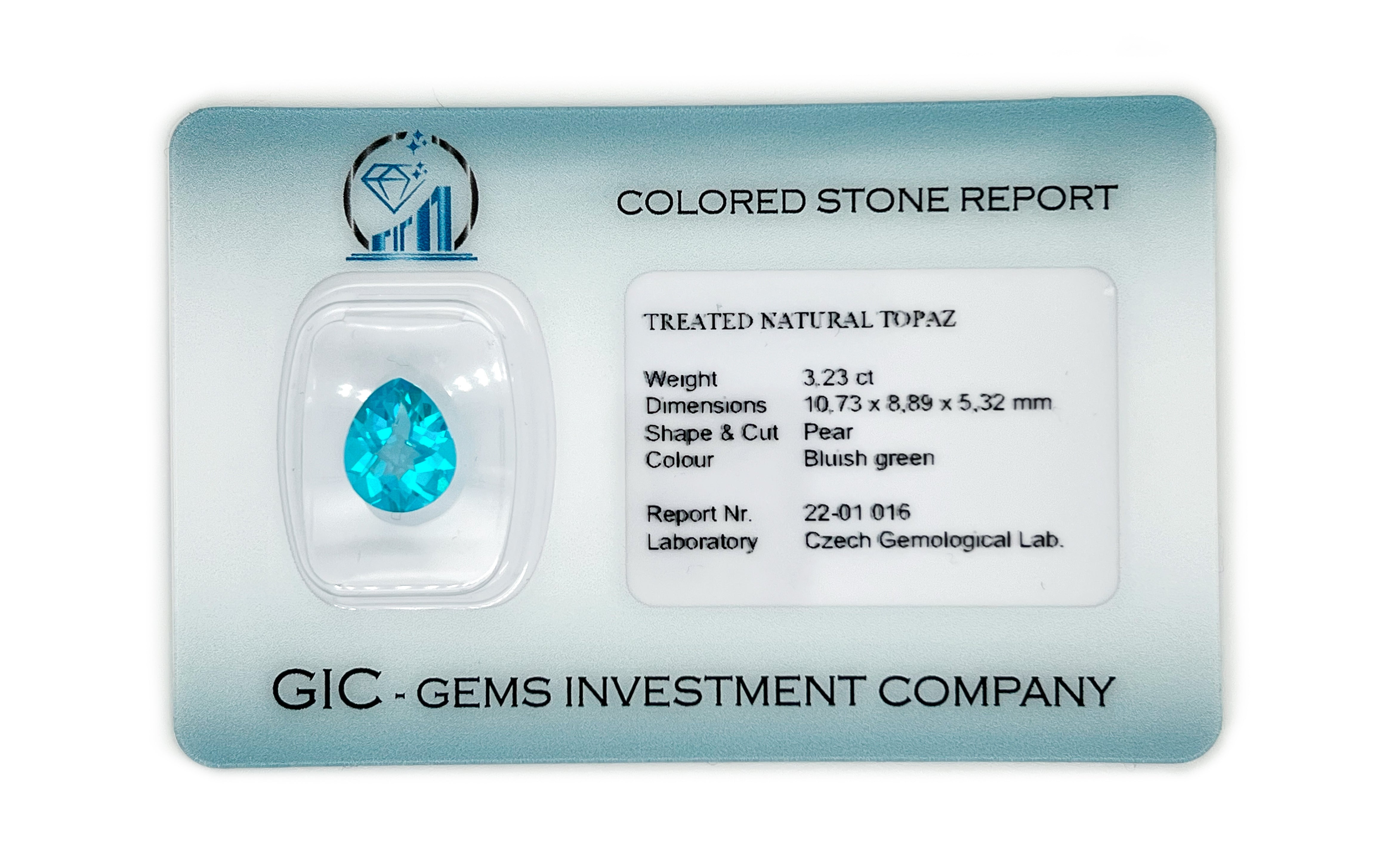 Natural Topaz 3.23 ct – Pear Cut, Coated, ČGL Certified