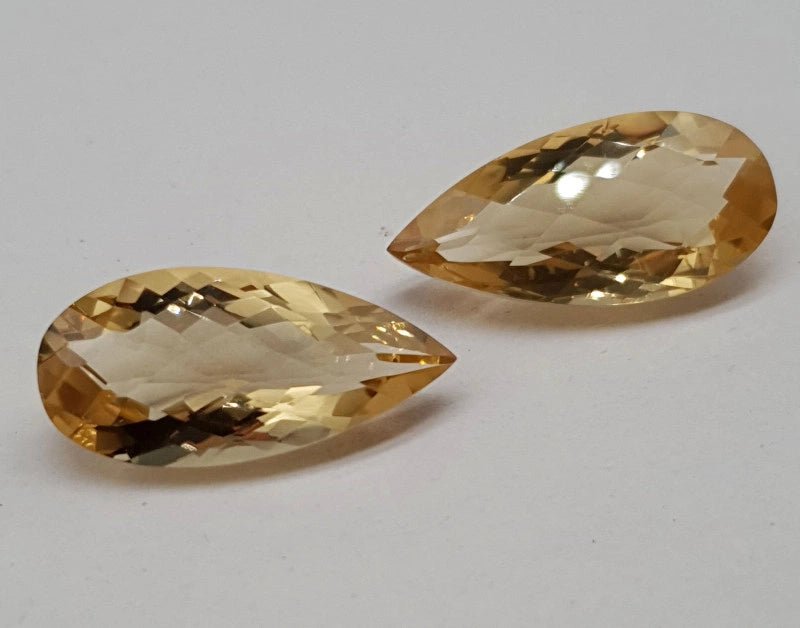 Natural Yellow Citrine Pair 28.50 ct – Pear Cut, Untreated