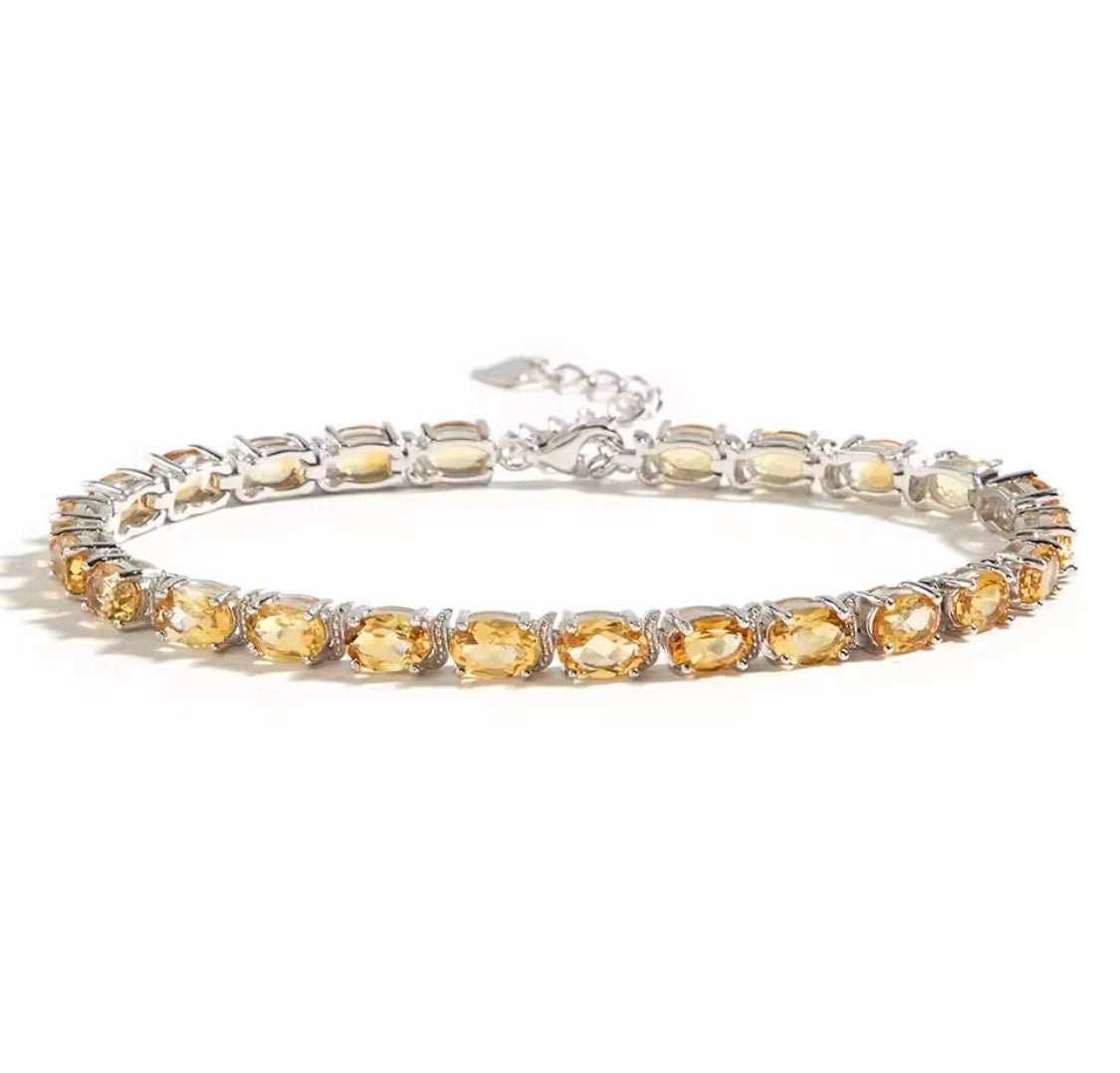 Silver Citrine Bracelet 12.00 ct – Oval Cut, Tennis Design