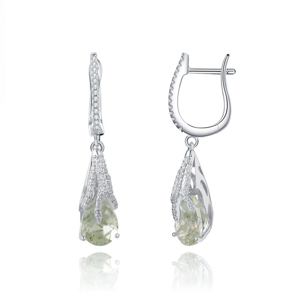 Silver Green Amethyst Earrings – Natural Prasiolite Gemstone Jewelry