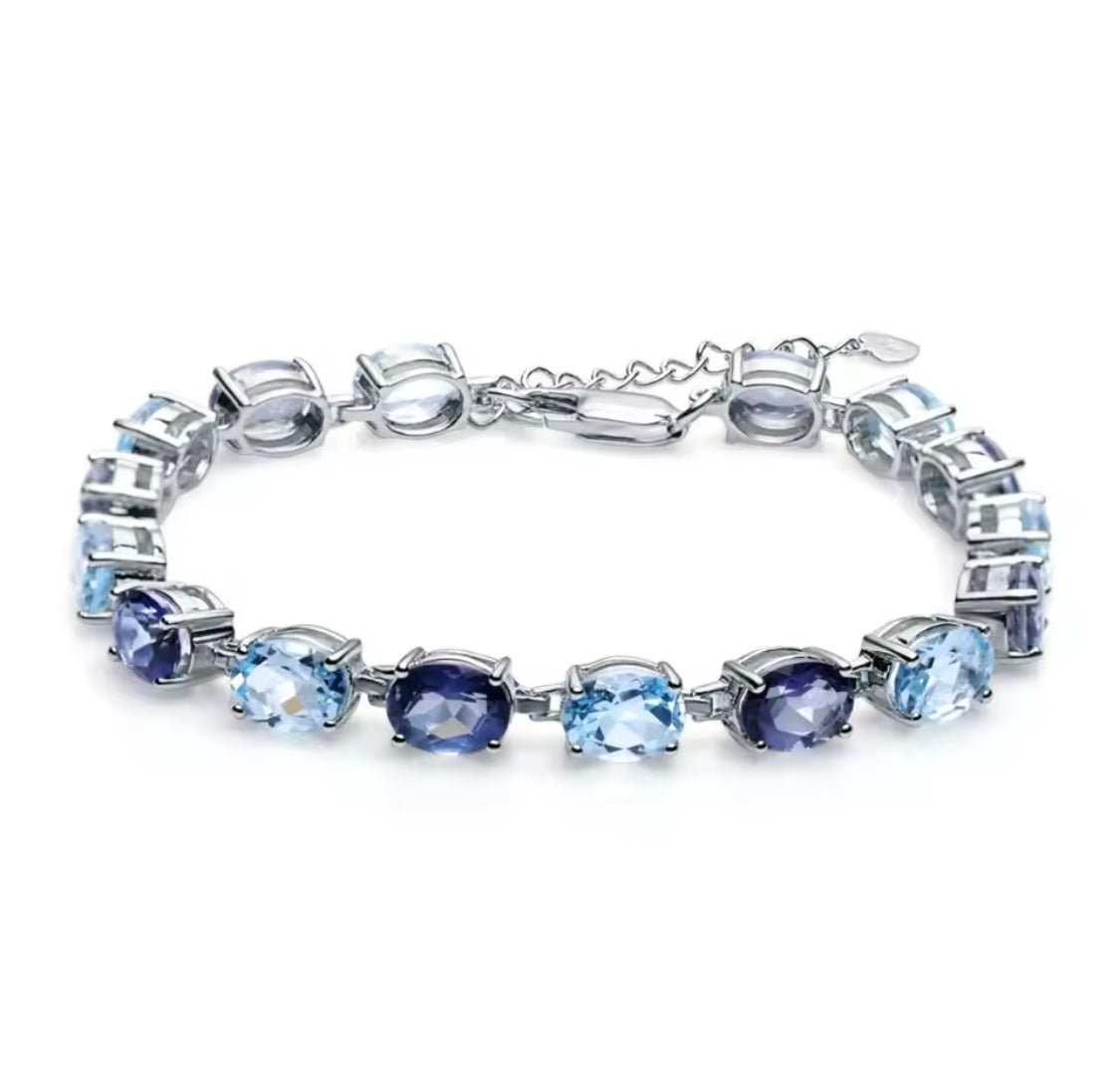 Silver Sky Blue Topaz 12.64 ct + Mystic Quartz 10.32 ct Bracelet