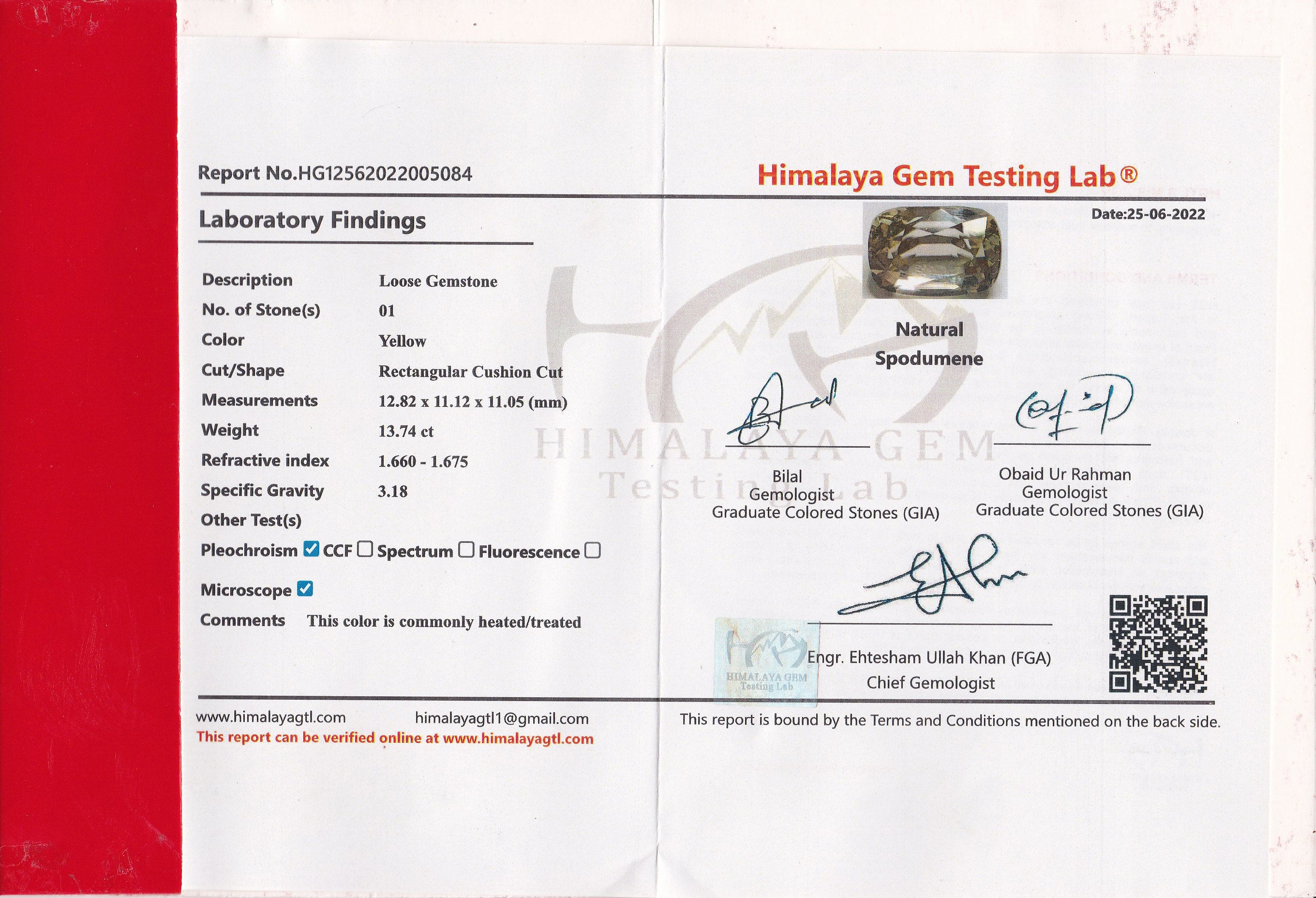 Spodumene 8.58 ct – Light Yellow, Octagonal Cut, HGTL Certified