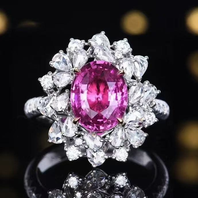 Unheated Pink Sapphire Ring 3.05 ct – 18K White Gold with Diamonds