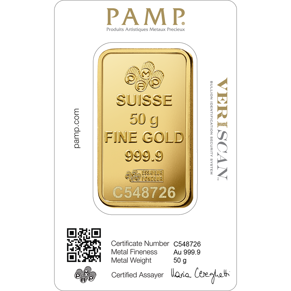 50 g Gold Minted Bar – PAMP Suisse (Lady Fortuna)