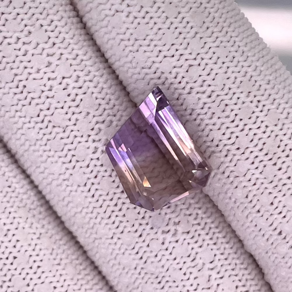 Natural Ametrine 7.65 carats, cut-cornered whistle cut, purple-yellow bi-color gemstone, untreated
